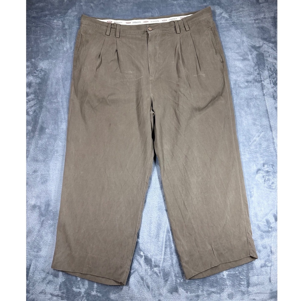 Baracuta Mens 42 100%‎ Silk Pleated Trousers Brown Herringbone Dress Pants 42x26